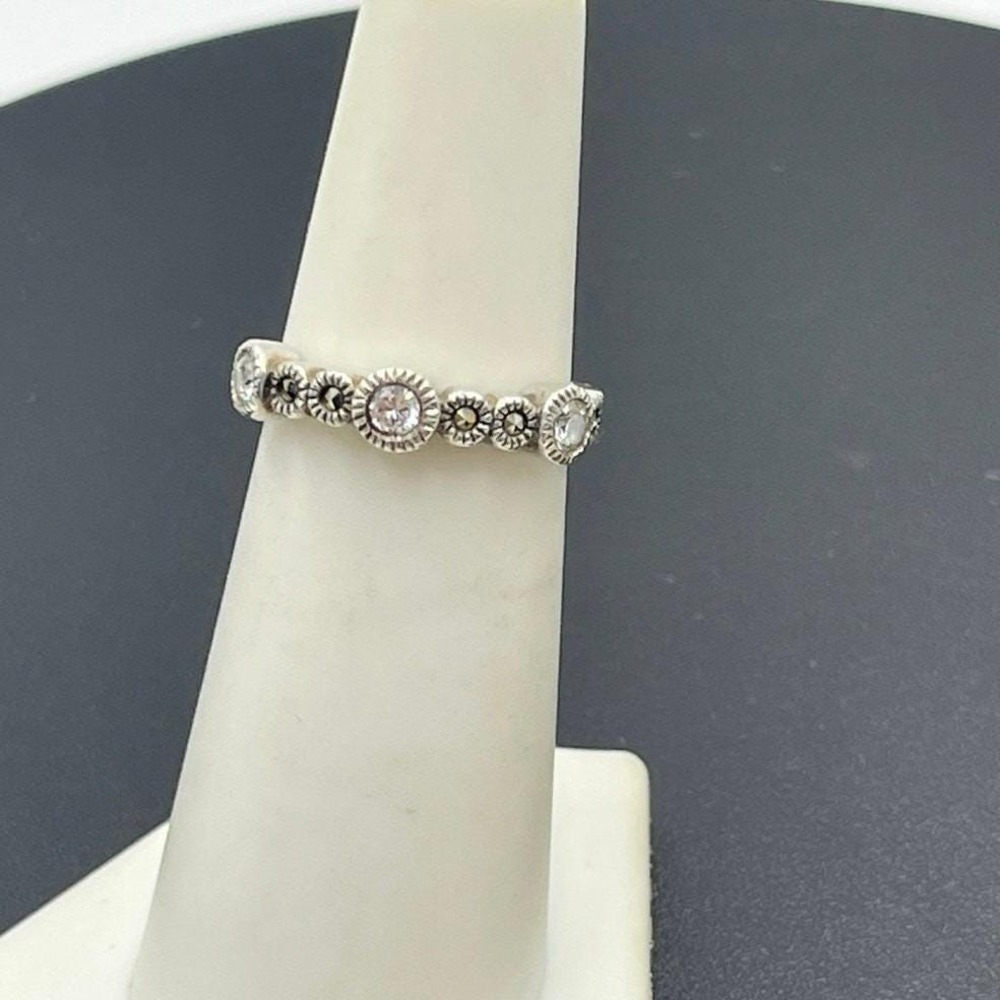Judith Jack JJ 925 Sterling Silver CZ and Marcasite Stacking Band Ring Size 5.5